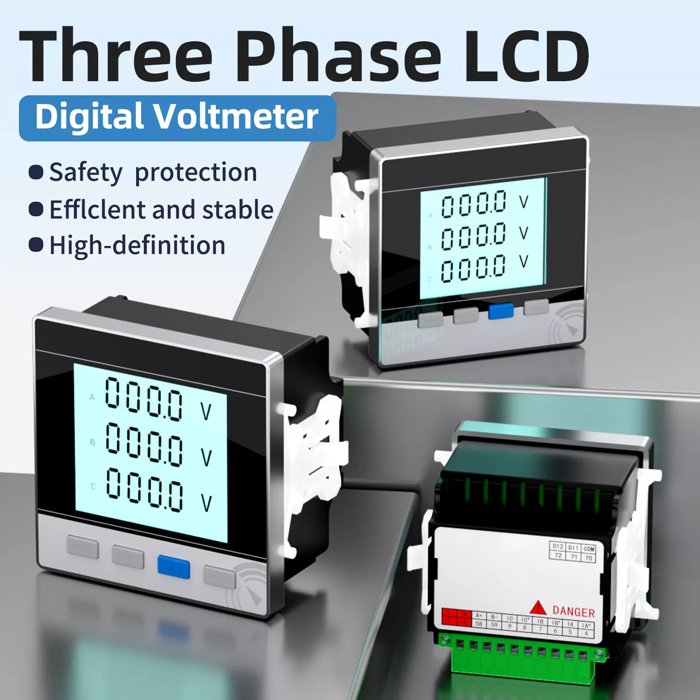 Voltímetro digital LCD trifásico